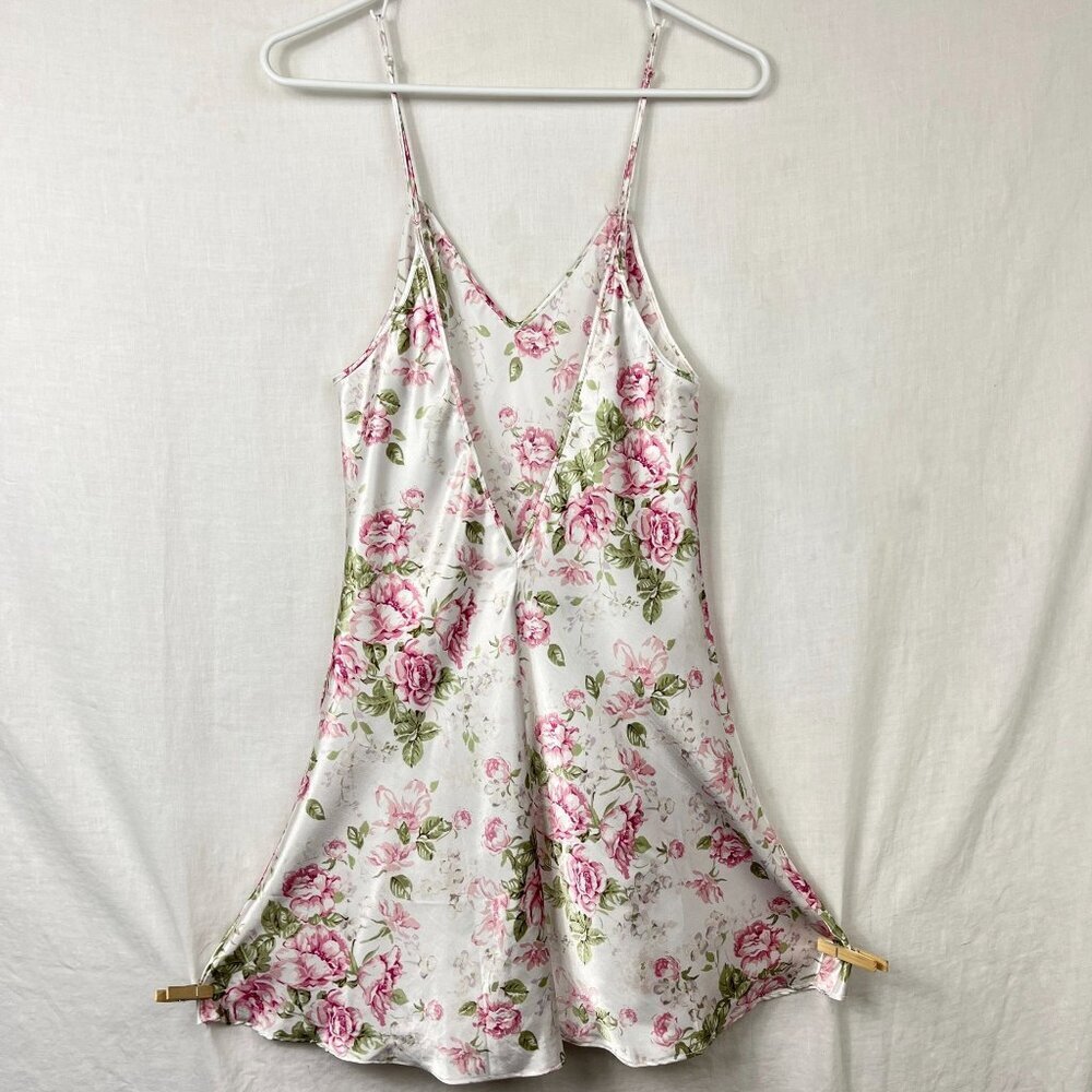 Vintage Fredericks Of Hollywood Floral Satin Cami Slip Dress Women M Cottage Y2K - Picture 3 of 10
